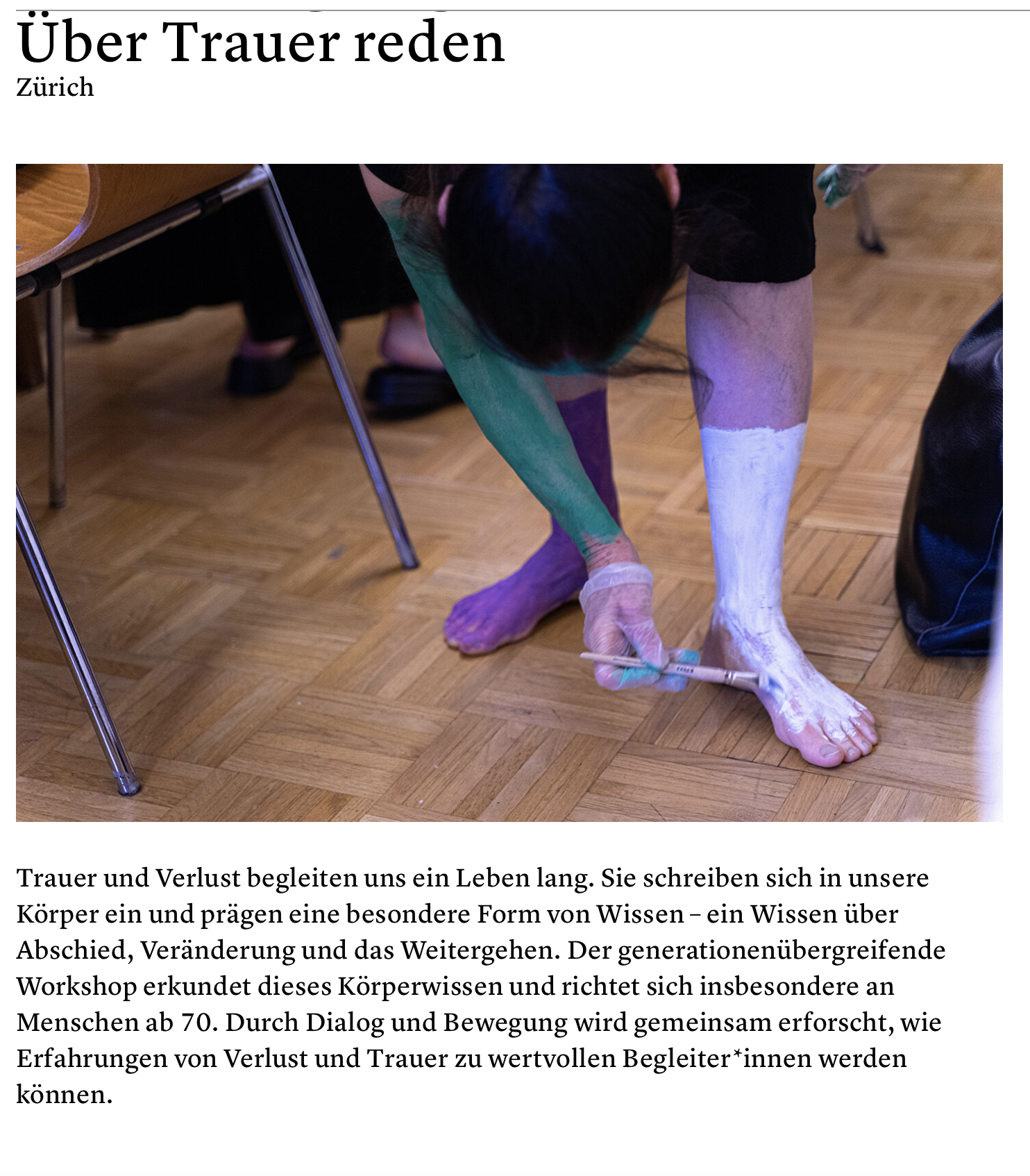 Workshop on Grief Theater Spektakel Zurich
