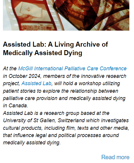 Assisted Lab’s Work Featured in McGill Palliative Care Newsletter