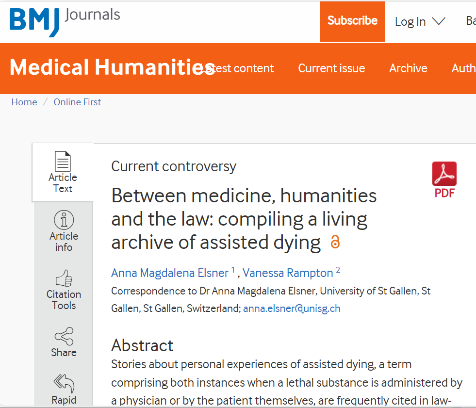 Between medicine, humanities and the law: compiling a living archive of assisted dying