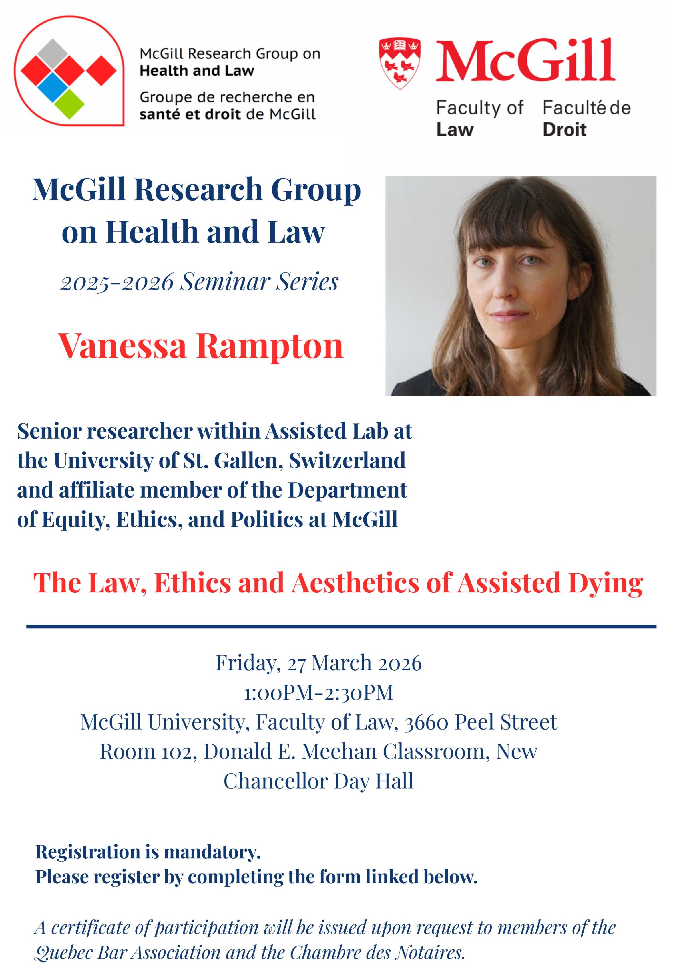 Vanessa Rampton presented Assisted Lab’s research to the McGill Research Group on Health and Law